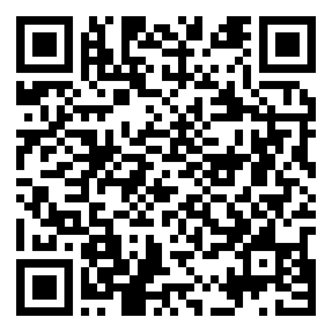 QR code, black and white matrix containing encoded data.