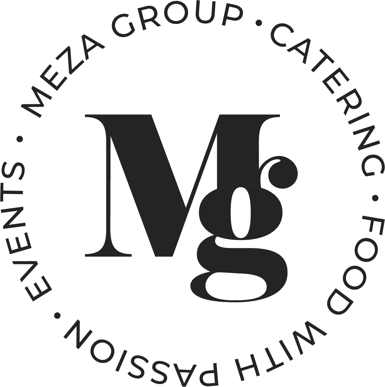 The logo for meza group catering food with passion