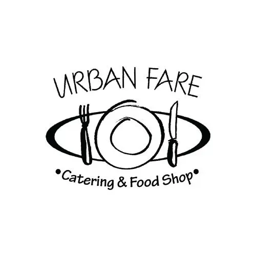 A black and white logo for Urban Fare catering and food shop.