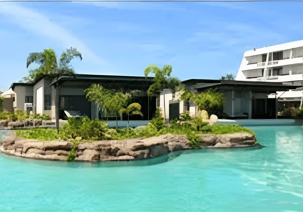 A Large Swimming Pool With A Small Island In The Middle — Jakes Steel & Welding in East Arm, NT