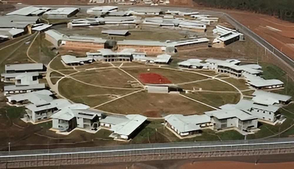 An Aerial View Of A Prison With A Circle In The Middle — Jakes Steel & Welding in East Arm, NT