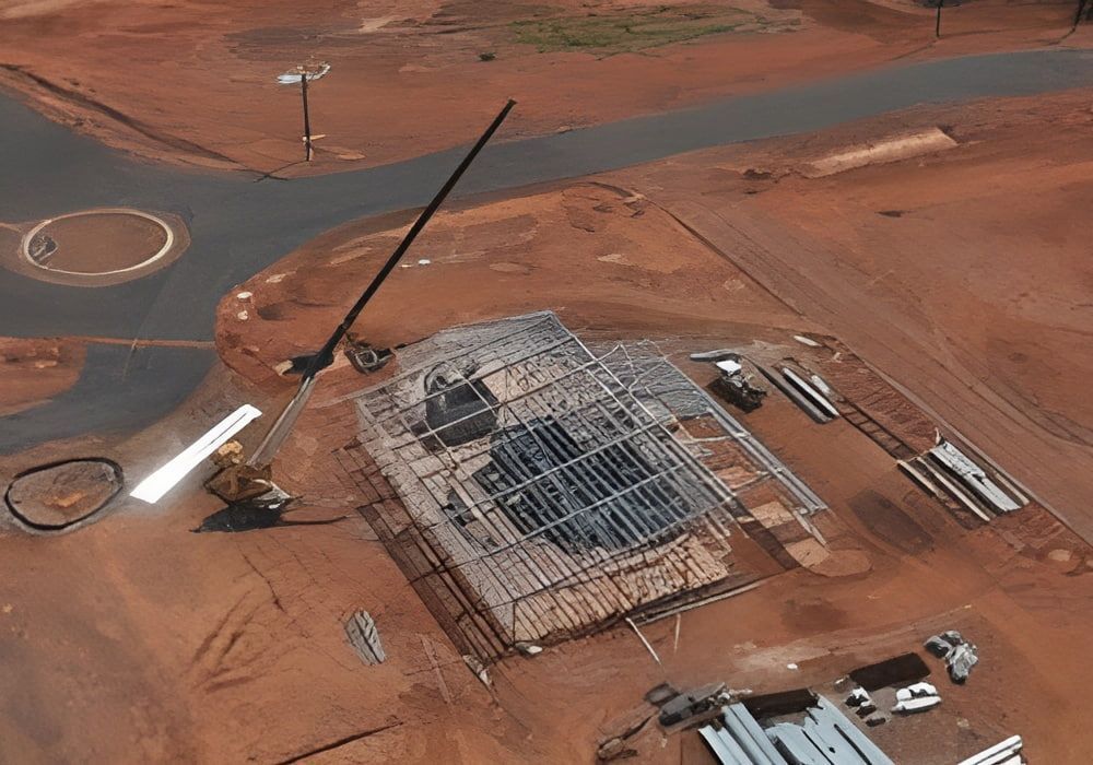 An Aerial View Of A Building Under Construction In The Middle Of A Dirt Field — Jakes Steel & Welding in East Arm, NT