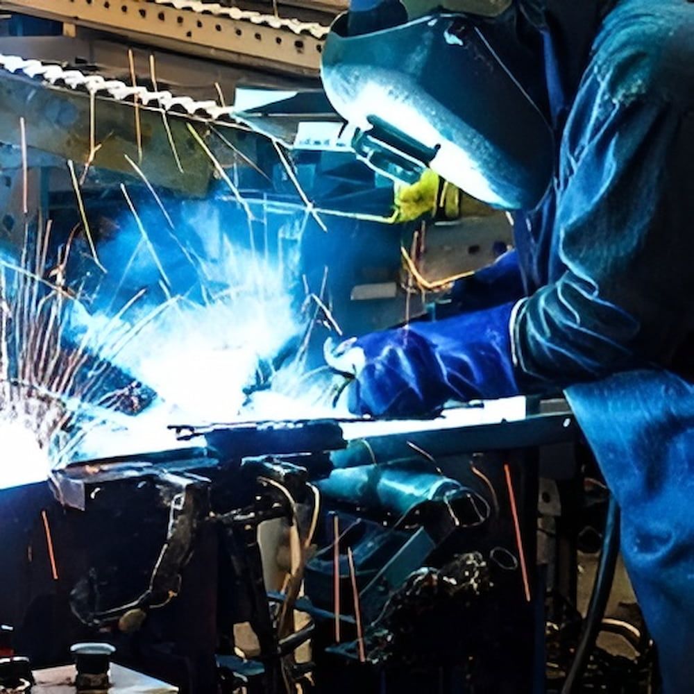 A Man Wearing A Welding Mask Is Welding A Piece Of Metal — Jakes Steel & Welding in East Arm, NT