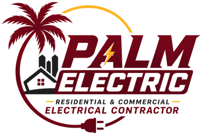 Palm Electric logo with maroon palm tree, house, and plug, reading