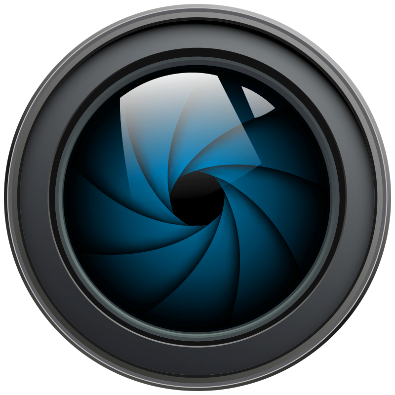 Camera lens with blue aperture blades.
