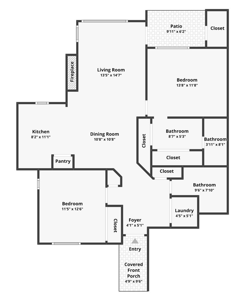 Black-and-white house floor plan with labeled rooms and hallways.