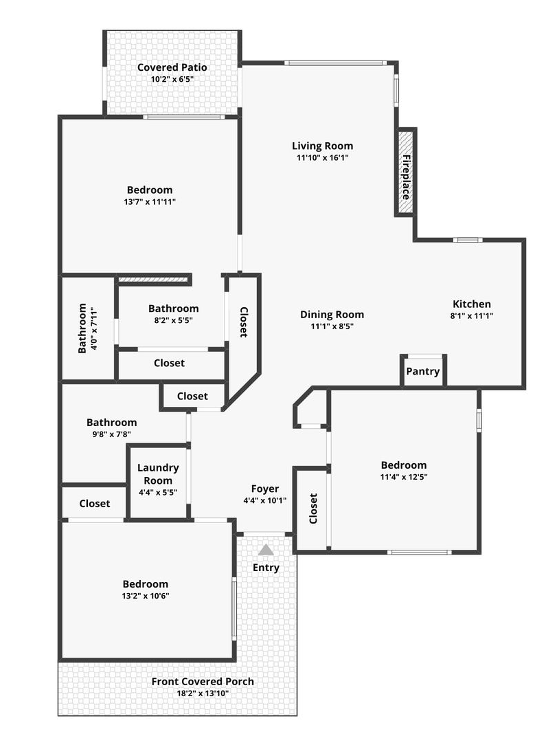Black-and-white house floor plan with labeled rooms and hallways.