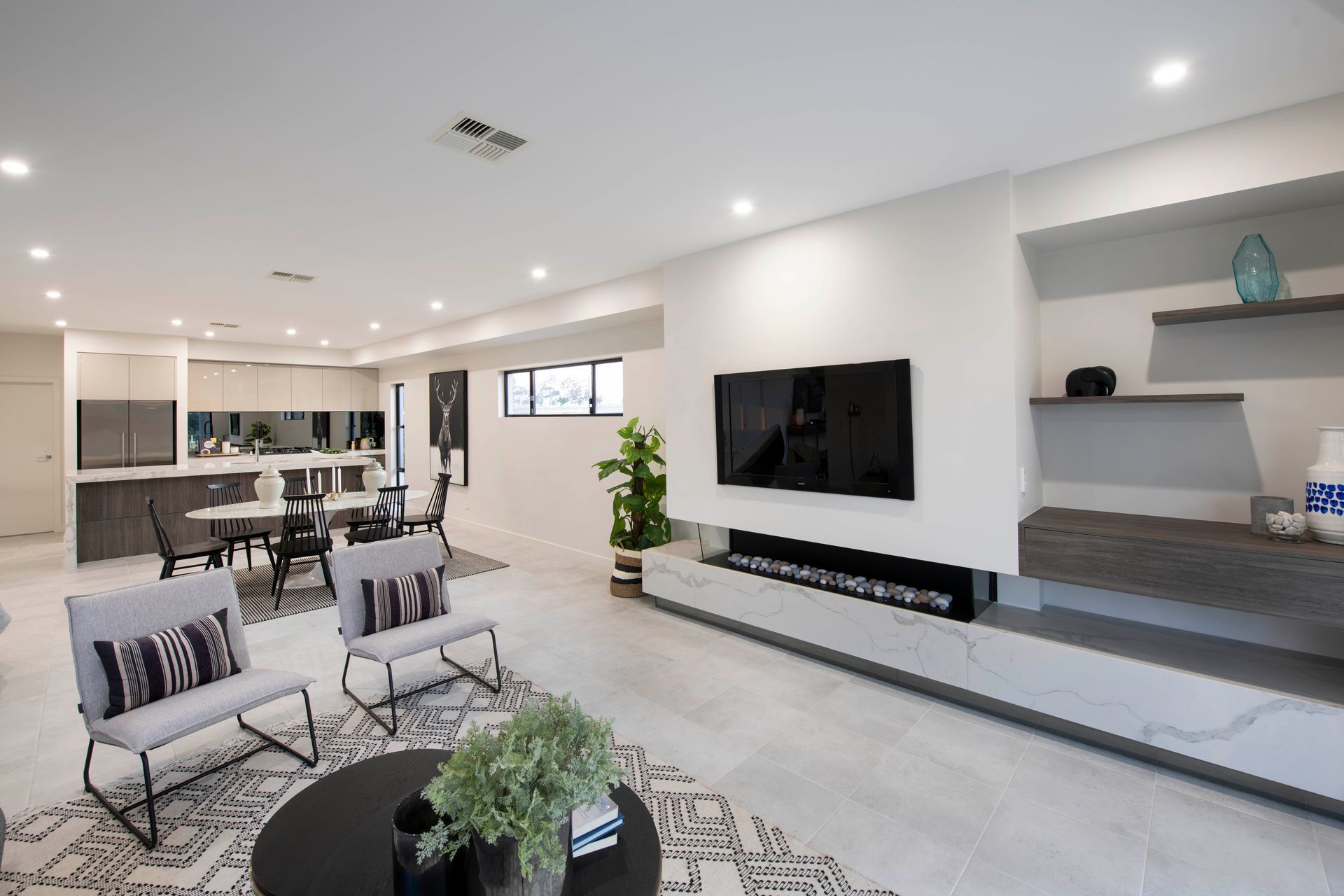 Living room of lake speculative home