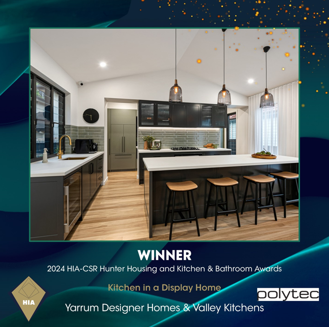 Yarrum Designer Homes and Valley Kitchens winner, 2024 HIA-CSR Hunter Kitchen in a Display Home