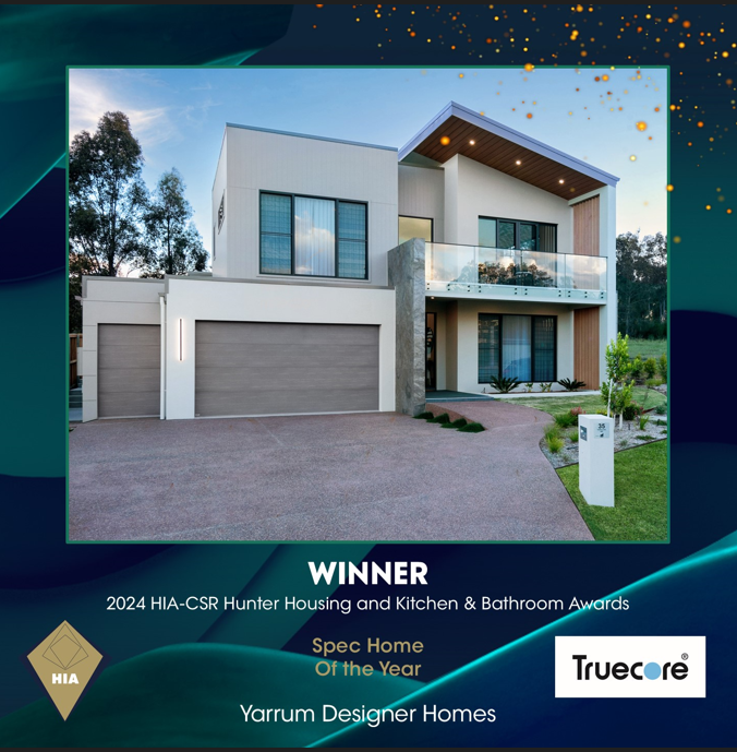 Yarrum Designer Homes winner, 2024 HIA-CSR Hunter Spec Home of the Year, a two-storey home with a glass balcony