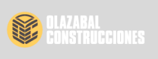 Logotipo de Olazabal Construcciones. Un símbolo geométrico dentro de un círculo amarillo 