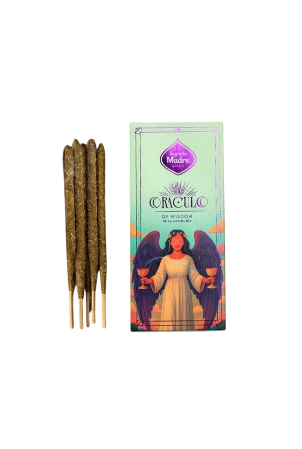 Varitas de incienso junto a una caja verde de CYCLO con la ilustración de una figura meditando.