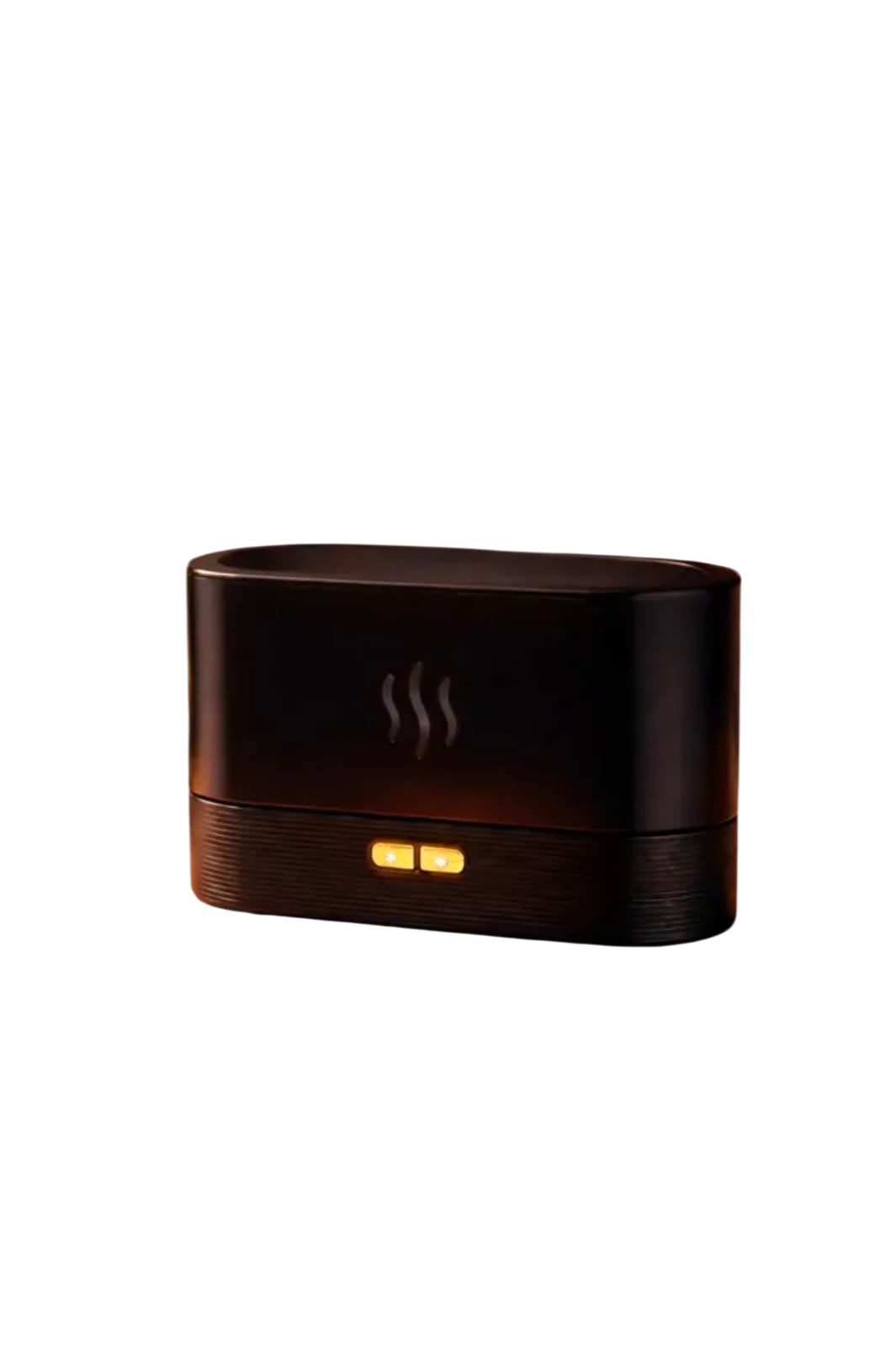 Humidificador de mesa rosa con icono de vapor visible y dos botones dorados.