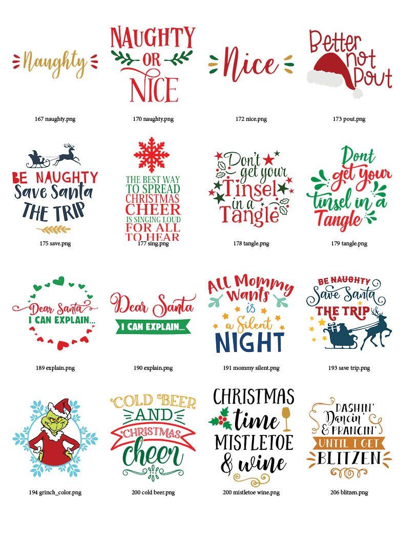 Christmas-themed text designs: