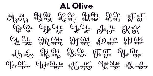 Collection of capital letters, each letter with a decorative flourish and horizontal bar.