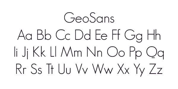 Font sample showing the GeoSans typeface, with uppercase and lowercase letters from A to Z.