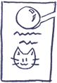 Magnifying glass over paper with text and cat drawing.