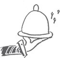 Hand holding a covered serving dish, possibly with food, sparkles around it.