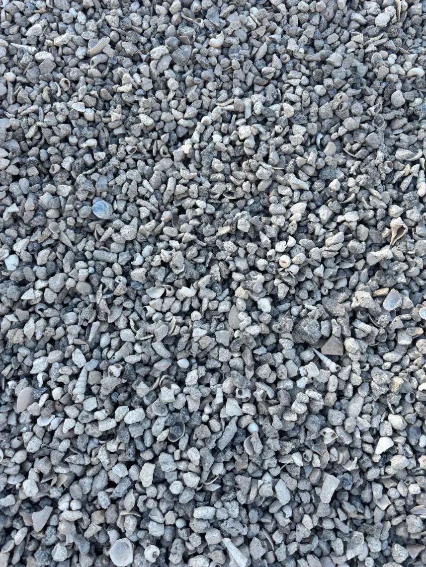 Close-up of gray gravel stones covering the ground