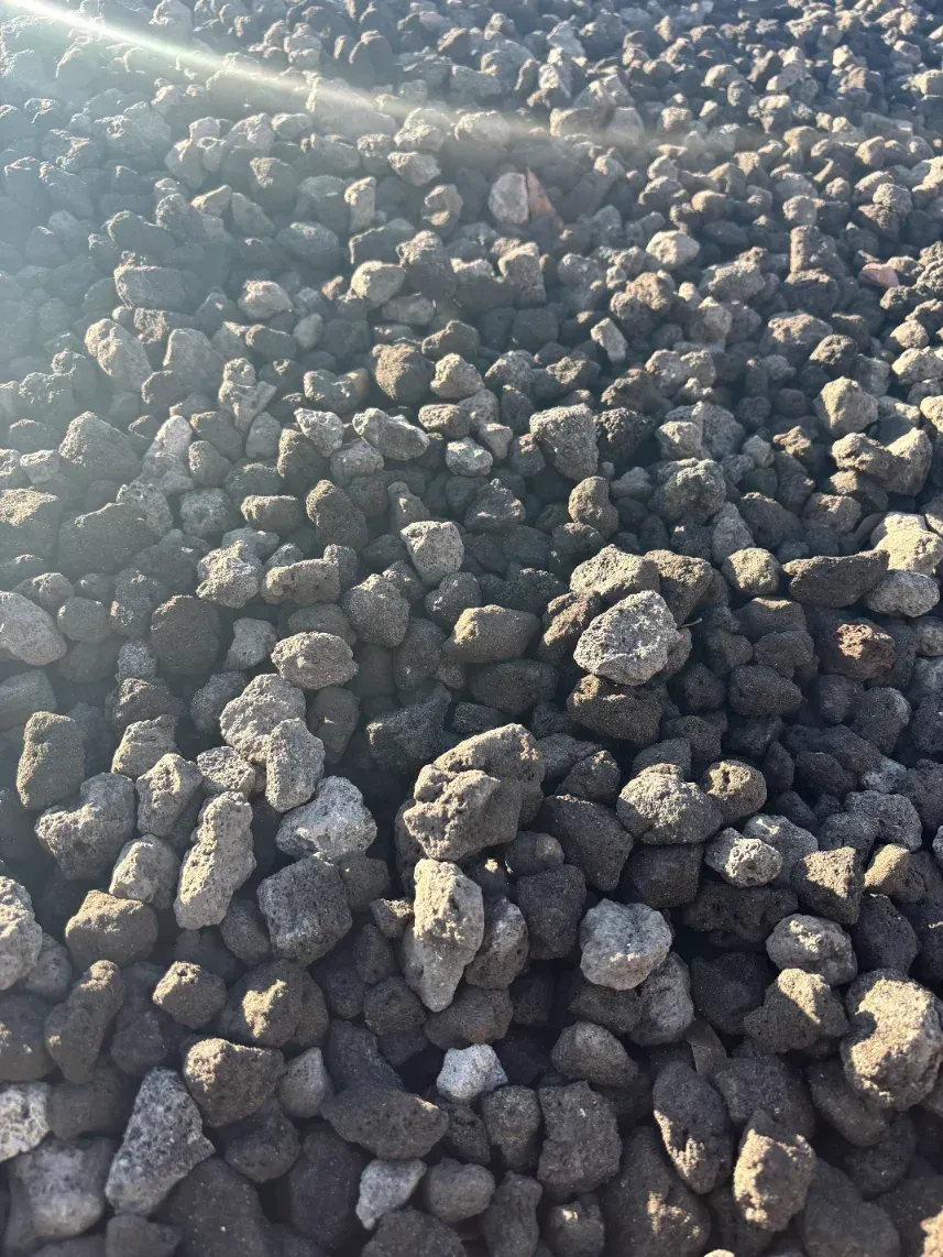 Pile of dark rocks or coal chunks outdoors, with sunlight casting shadows.