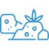 Blue line icon of cheese and a cannabis bud with leaves and holes