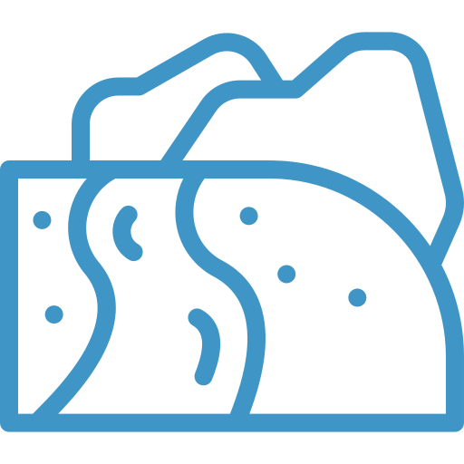 Blue line icon of layered cheese and crackers with holes and wavy slices