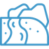 Blue line icon of layered cheese and crackers with holes and wavy slices