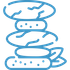 Blue line art of stacked smooth stones, like a balanced zen pebble pile