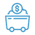Blue shopping cart icon with a dollar sign coin above it