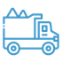 Blue outline icon of a dump truck carrying a load in its open bed