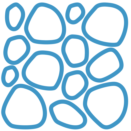 Blue outlined stones on a white background, arranged in a loose mosaic pattern