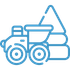 Blue outline icon of a dump truck carrying sand or gravel