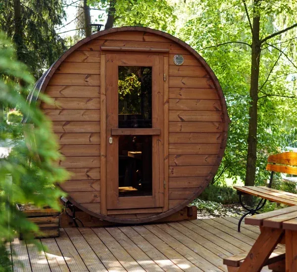 Outdoor sauna installation in Loretto MN creating a relaxing backyard wellness space for residential properties