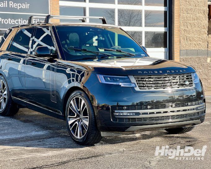 Black Range Rover SUV with paint protection film in Goshen guarding against gravel and sap