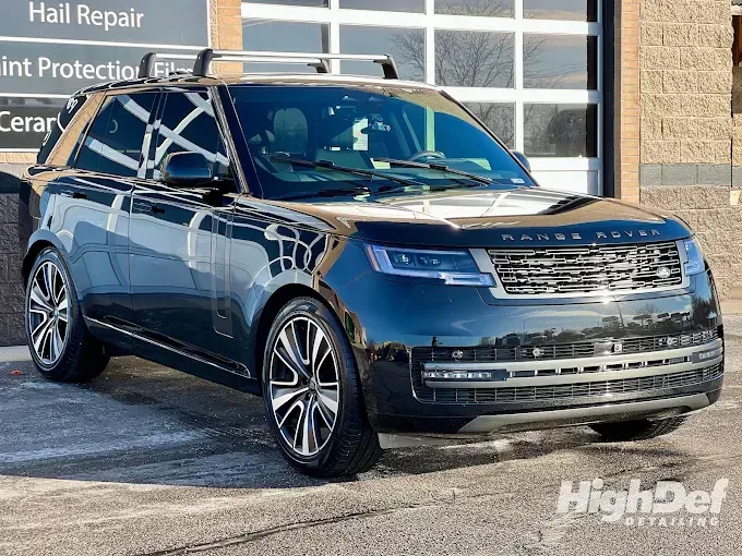 Dark blue Range Rover with auto window tinting installed in Elkhart, IN