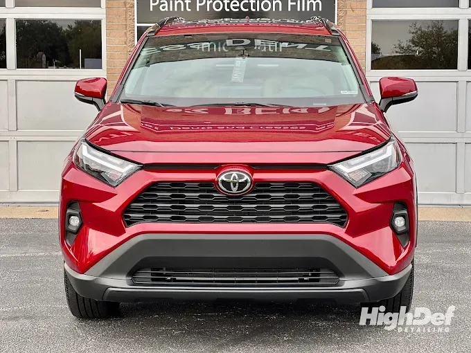 Red Toyota RAV4 with paint protection film installation in Elkhart, IN