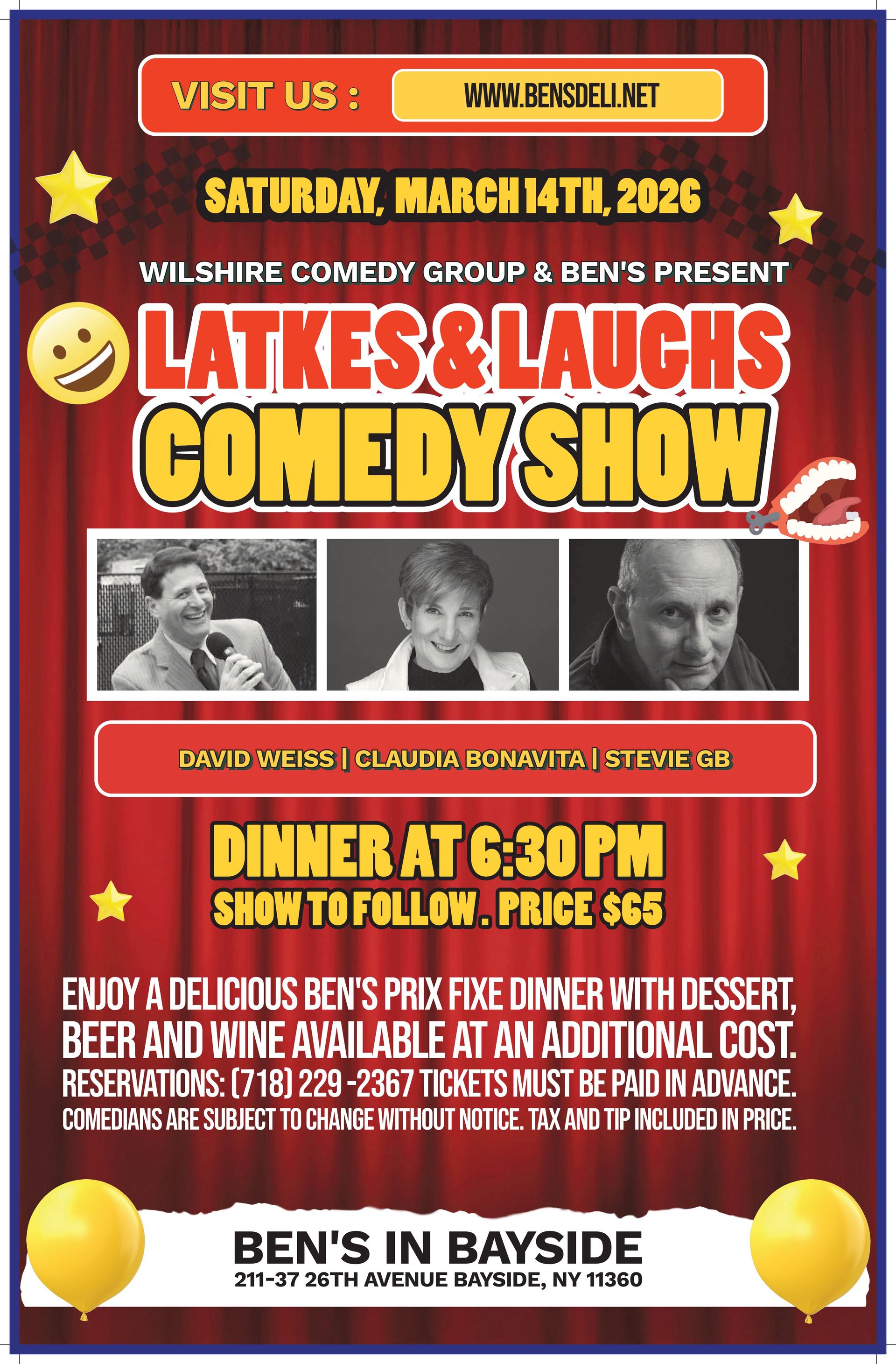 Event flyer for a comedy night at Nick's Lobster House in Brooklyn on March 6th at 7:00 PM