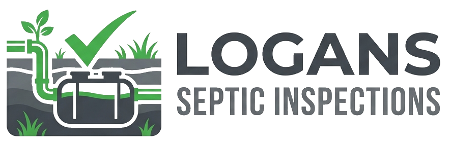 Logans Septic Inspections logo with green septic tank graphic and gray text