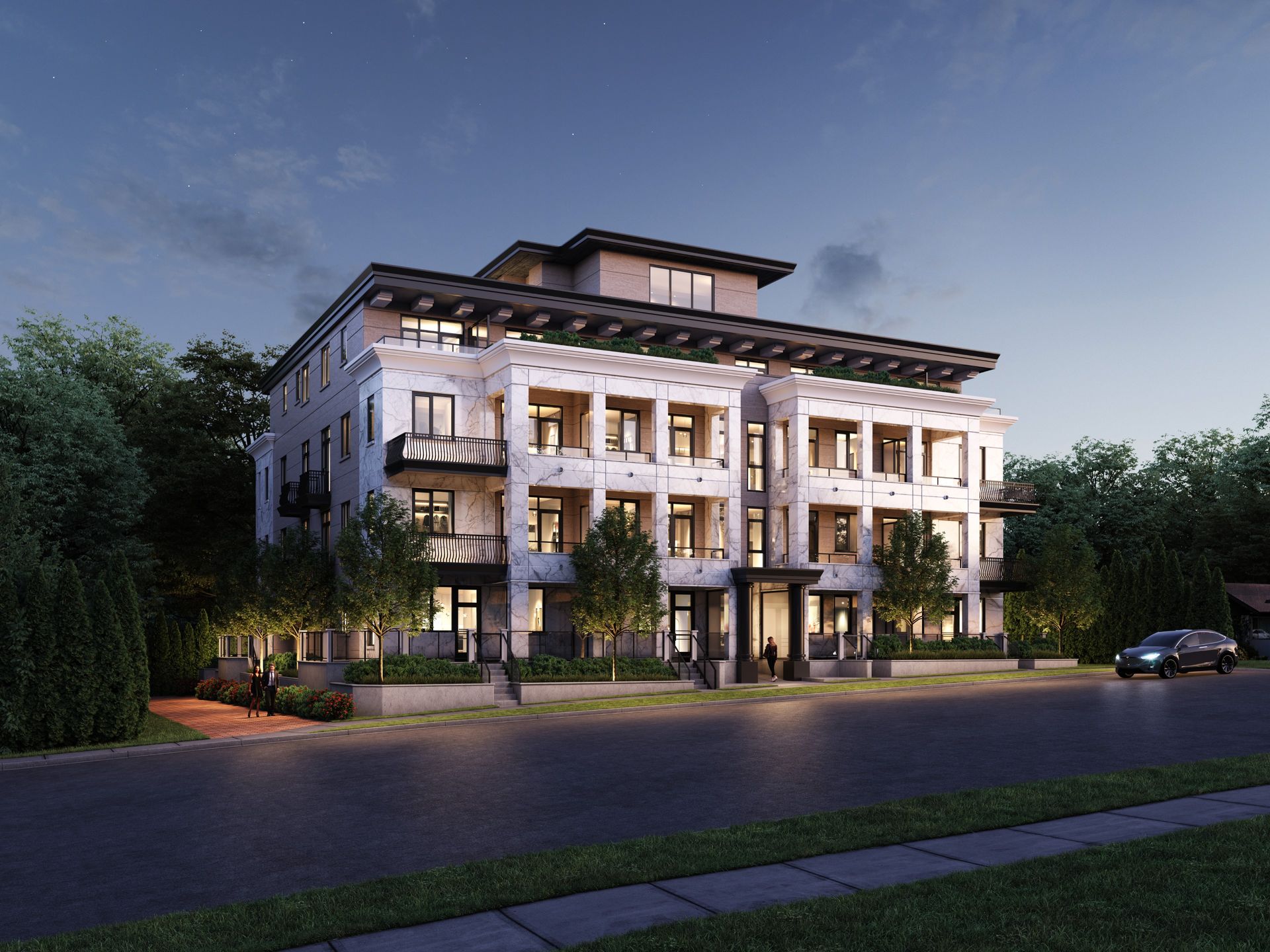 Real estate presale luxury condo rendering. Night time rendering.