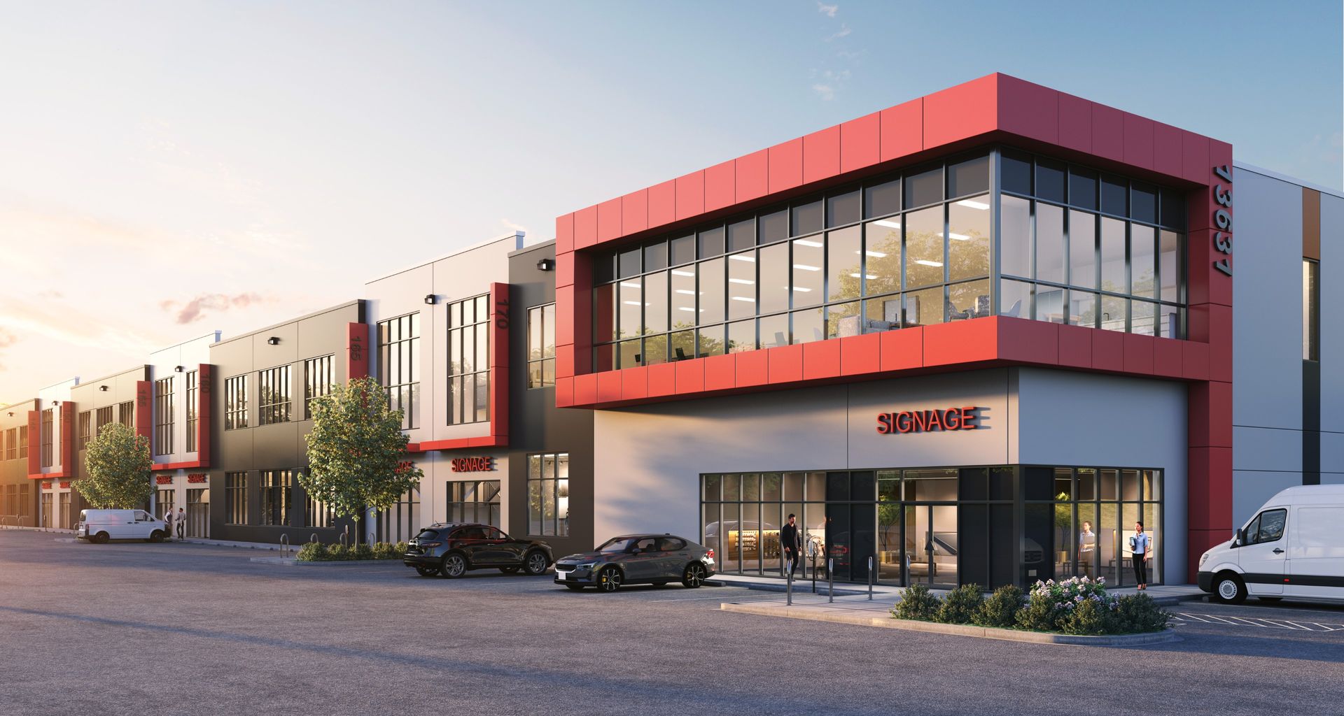 Commercial industrial real estate presale rendering. Warehouse rendering, office, retail, manufacturing rendering.
