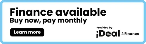 A blue and white sign that says finance available buy now pay monthly