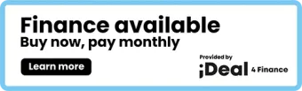 A blue and white sign that says finance available buy now pay monthly