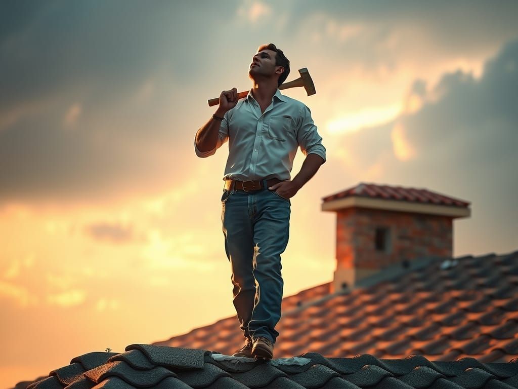 A roofer contractor stand on the roof