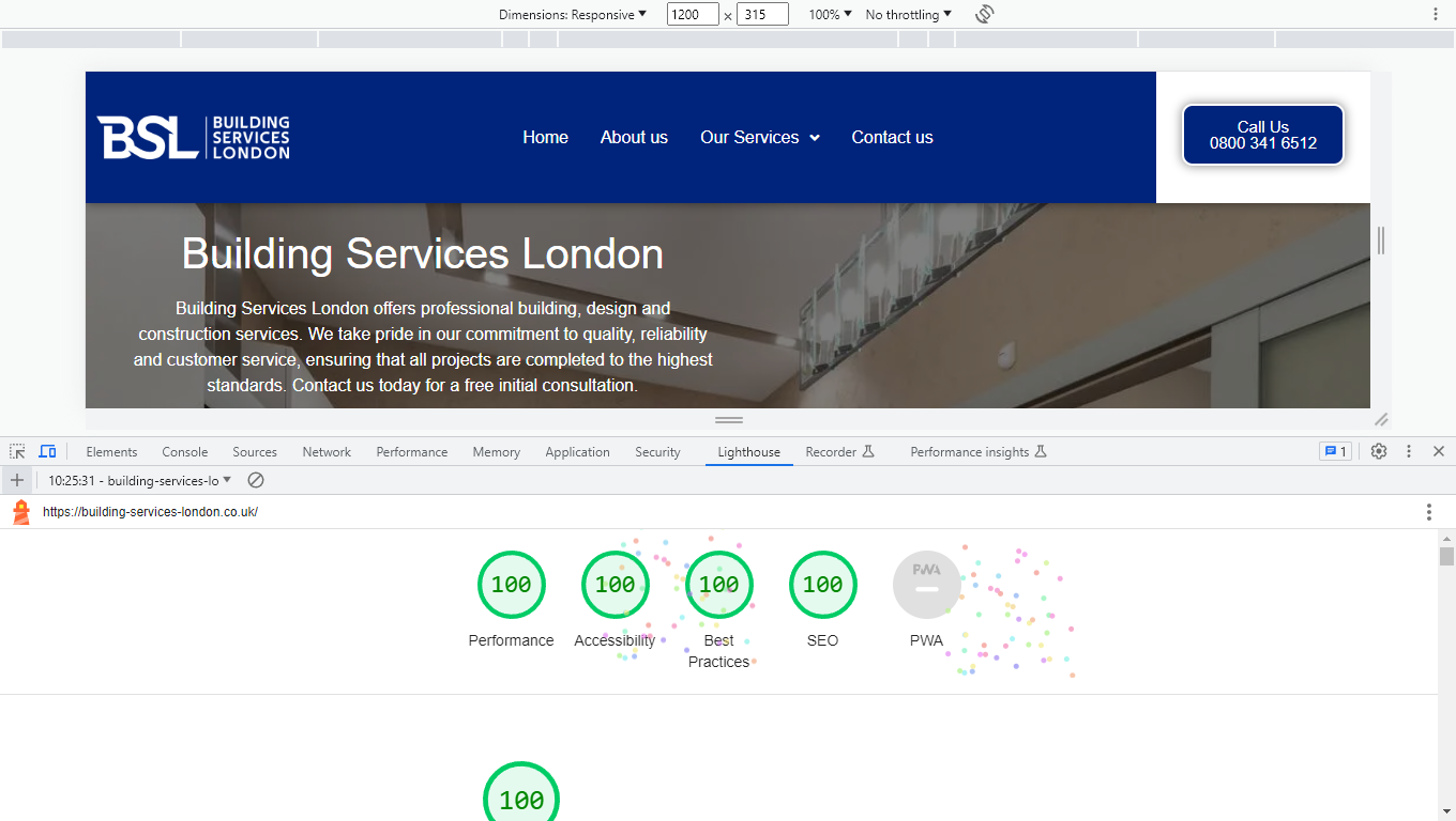 A screenshot of a website for building services london.
