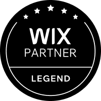 A black and white logo for a wix partner legend.