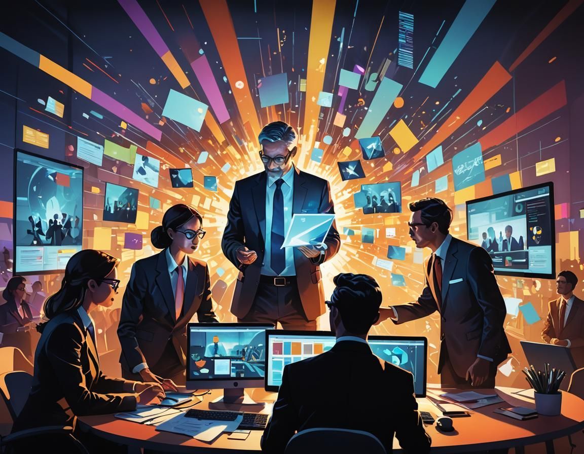 A group of business people are sitting around a table looking at computers.