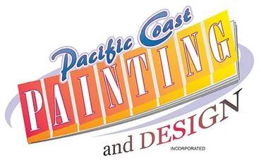 Pacific Coast Painting and Design logo in red, yellow, blue, and white text
