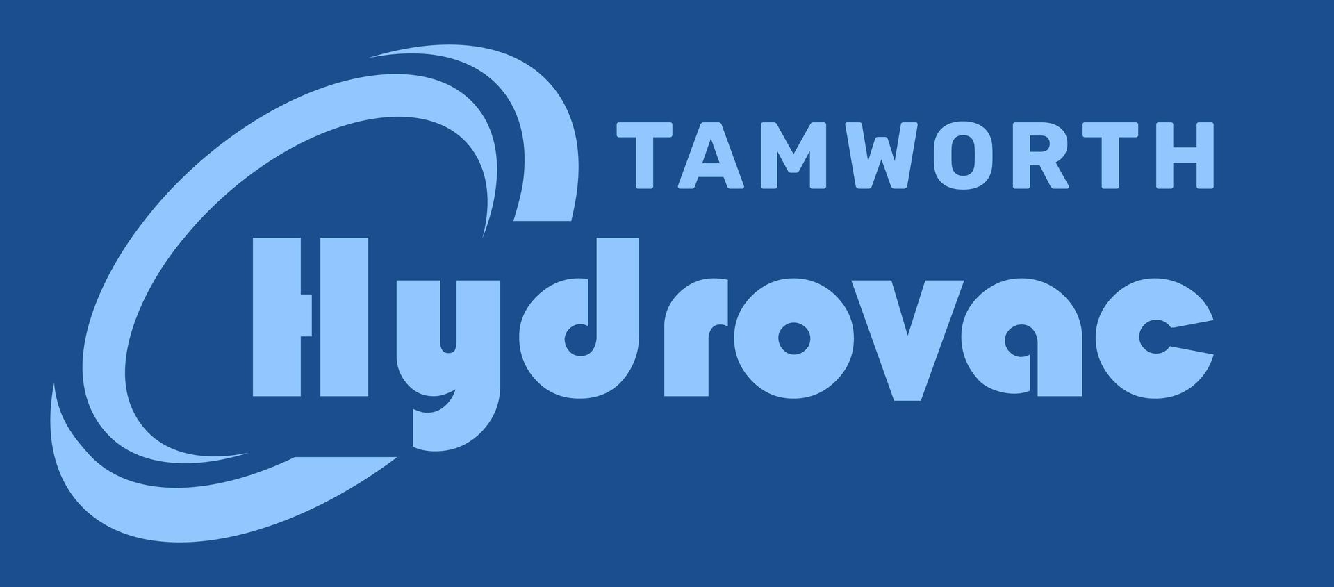 Tamworth Hydrovac logo: light blue text on a dark blue background. The word 