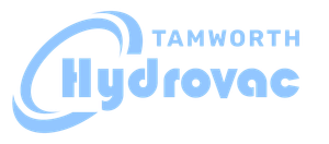 Tamworth Hydrovac logo: light blue text on a dark blue background. The word 