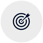 Target with an arrow hitting the bullseye in a dark blue circle.